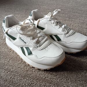 Reebok Classic White Leather Sneakers with Dark Green Accents